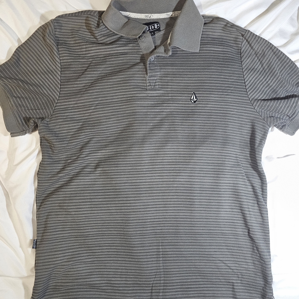 Volcom Gray Polo Shirt with Classic Stripes